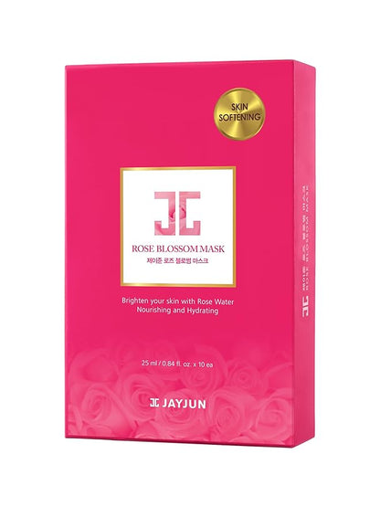 JAYJUN Rose Blossom Mask (10 Sheets) – Rose Water, Betaine & Allantoin for Soothing Hydration Skin 0.84 fl. oz.
