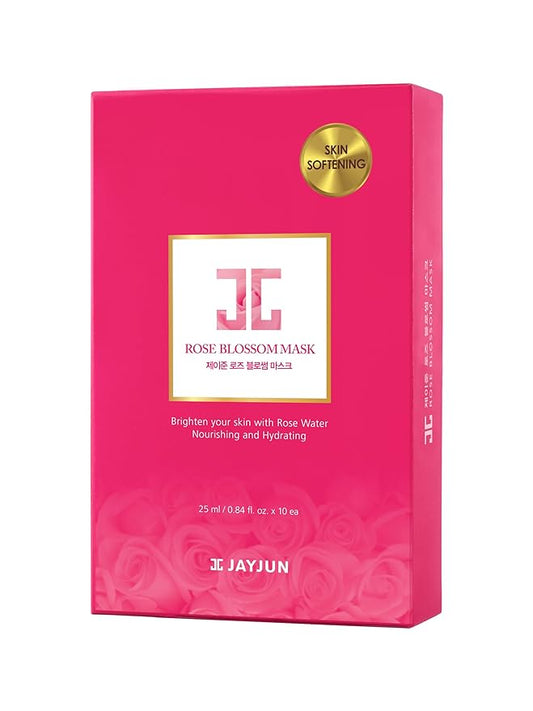 JAYJUN Rose Blossom Mask (10 Sheets) – Rose Water, Betaine & Allantoin for Soothing Hydration Skin 0.84 fl. oz.