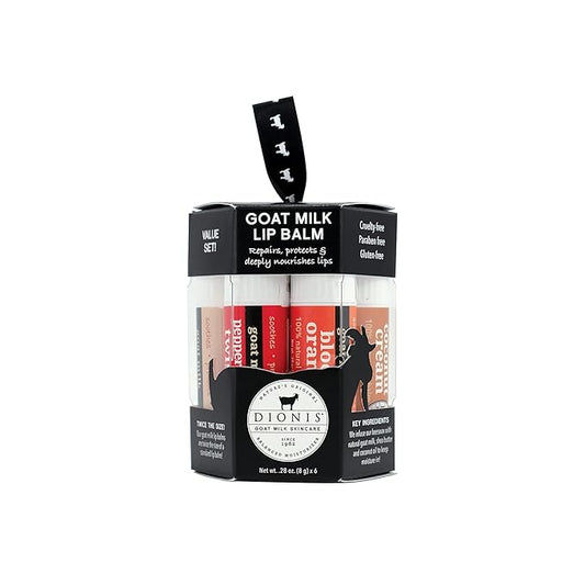 Dionis Goat Milk 6 Pc Lip Balm Ornament 2024 - Vanilla, Coconut, Milk & Honey, Berry, Peppermint & Blood Orange Scented Chapstick - Shea Butter & Coconut Oil, Protect & Restore Lips 0.28oz