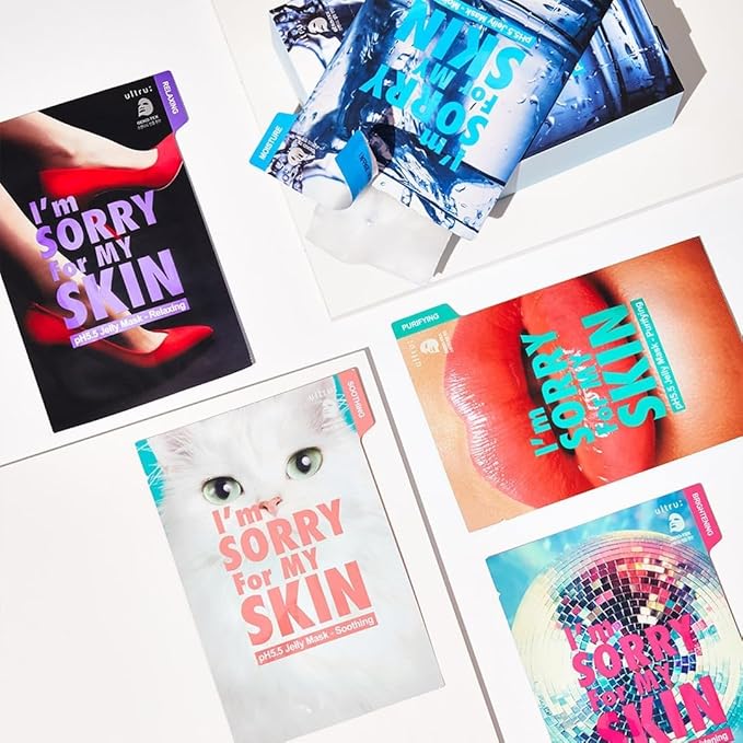 I'M SORRY FOR MY SKIN Jelly Mask Full Set for Skin Stress Relief, Korean Skin Care Travel Essentials Kit, K-Beauty Hydrating Face Mask Sheets, Gifts for Women (Pack of 10)