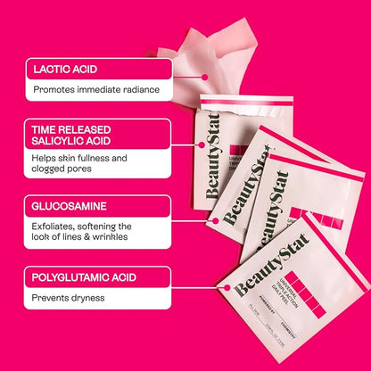 BeautyStat Triple Action One-Step Daily Exfoliating Peel Pad for Uneven Tone, Texture, Fine Lines, Enlarged Pores - Made in the USA - Gentle Exfoliator Pad with AHAs, BHAs, Glucosamine to Brighten