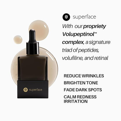 Superface Volupeptinol™ Radiance Serum – Anti-Aging Brightening Face Serum for Women & Men with Volufiline, Peptides & Retinal, Protects Skin Barrier, 35ml / 1.18oz