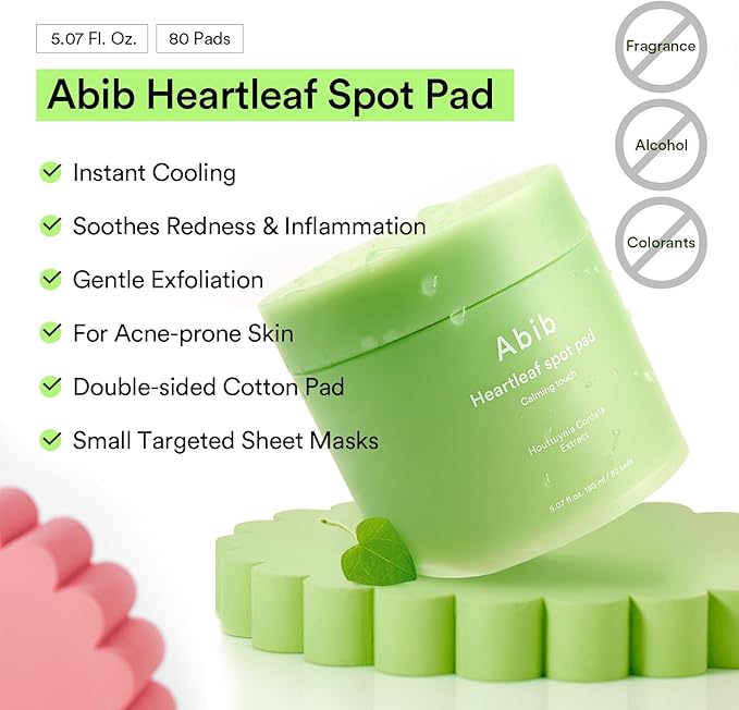 Abib Heartleaf Spot Pad Calming Touch Duo Set 160pads 10.14 fl. oz. | Korean Acne Soothing Toner Pads for Face, Cleansing, Disposable, Exfoliant, Skin Care