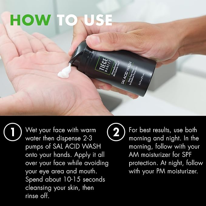 Tiege Hanley Salicylic Acid Cleanser for Men - Gentle & Deep Cleansing Face Wash for Clear Skin - Prevent Breakouts & Helps Control Oil Production, Minimizing Blackheads & Reduce Pore Size