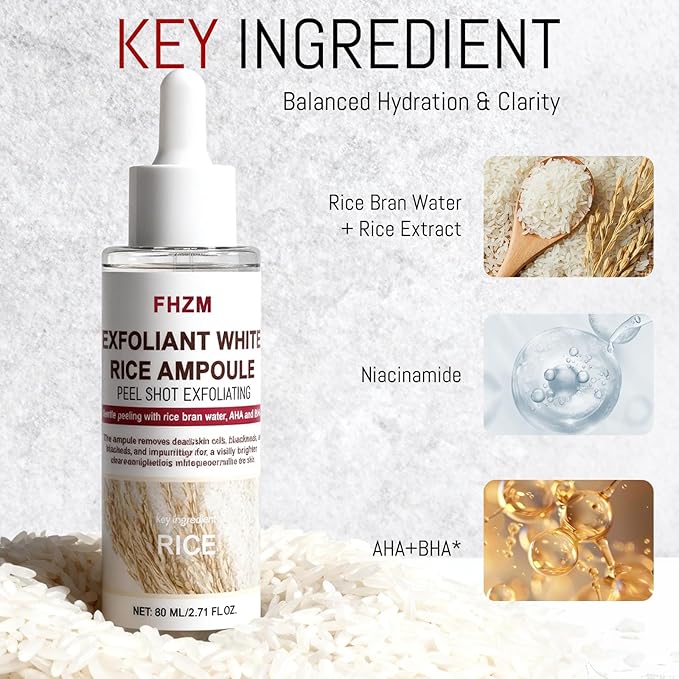 2PCS Rice Exfoliating Ampoule Set – Black & White Rice Dual Brightening Treatment | Gentle Enzyme Peel + Hydration Boost for Glowing Skin | Pore Refining & Dark Spot Care (1)