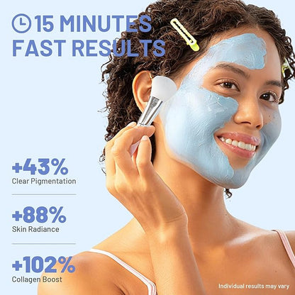 Large Kaolin Clay Face Mask, 15 Minutes Visible Pore Purifying and Skin Glowing Blue Mud Masks with Pearl and Niacinamide, Brush Included, 5.3 oz