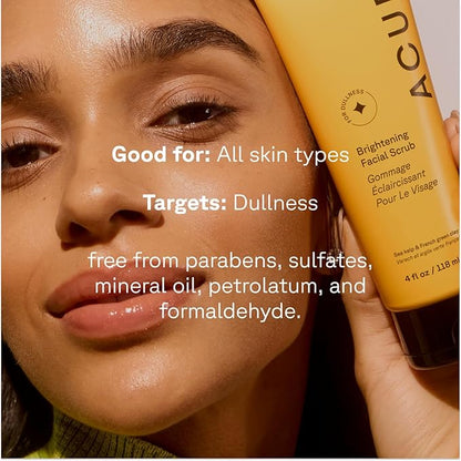 Acure Brightening Facial Scrub - Exfoliating Face Wash, Gentle Daily Scrubber & Exfoliator for Women & Men for Radiant Skin, Cleansing Wash with Sea Kelp & French Green Clay - 4 fl oz (2 Pack)