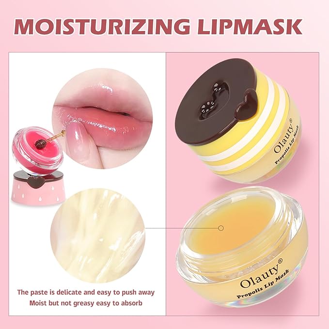 8 PCS Bee Lip Balm Honey Pot,Honey Lip Balm Lip Mask,Propolis Moisturizing Lip Sleeping Mask Reduces Lip Lines,Hydrating Prevention Dry and Cracked Lip Scrubs Exfoliator