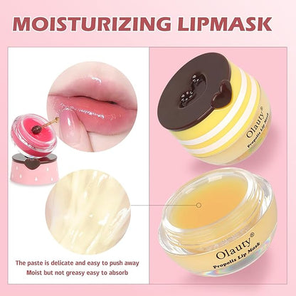 8 PCS Bee Lip Balm Honey Pot,Honey Lip Balm Lip Mask,Propolis Moisturizing Lip Sleeping Mask Reduces Lip Lines,Hydrating Prevention Dry and Cracked Lip Scrubs Exfoliator