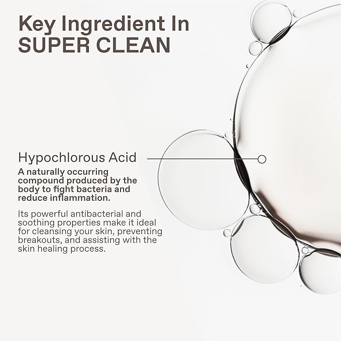 Super Clean, Hypochlorous Acid Spray, Helps Heal Acne Prone Skin, Eczema & Itchy Rashes, No Rinse Cleanser, Use Post Workout, Post Shave or Travel, Skin Care for Men, All Types, 100 mL