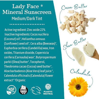 Earth Mama Lady Face® Tinted Mineral Sunscreen Stick SPF 40 Set |Contains Certified Organic Shea and Coca Butter | Foundation + Concealer + Contour, Blends with Most Skin Tones, 2-Pack