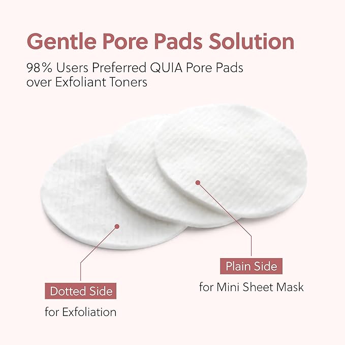 QUIA Dual-Action Toner Pads – Exfoliate and Hydrate Pores in One Step – Soothing PHA Formula for Sensitive Skin – Reduces Blackheads and Blemishes- 70 Textured Pads – Korean Skincare