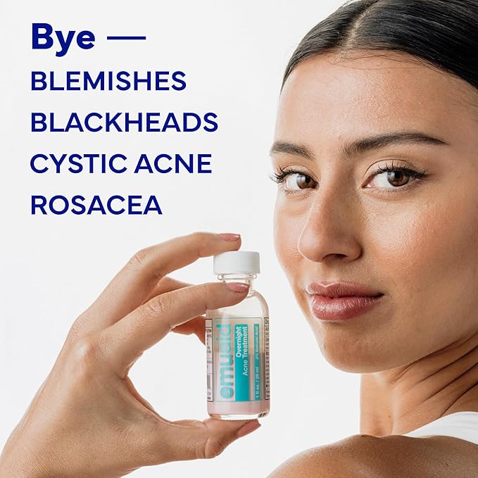EMUAID Overnight Acne Treatment, Gentle Fast-Acting Solution with Salicylic Acid for Adults and Teens, Clears Stubborn Pimples, Cystic Acne, Blackheads, Rosacea, and Hormonal Breakouts, 1oz