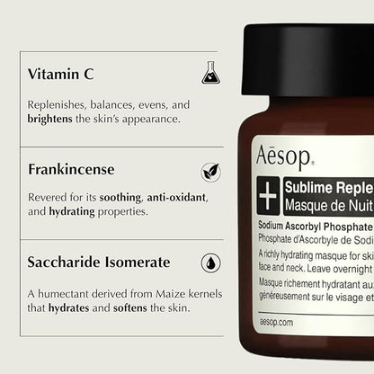 Aesop Sublime Replenishing Night Masque | Hydrating Masque with Vitamins B, C, E, and F | Overnight Mask for Dry, Dehydrated, Dull, Patchy Skin | 2.1oz / 60mL