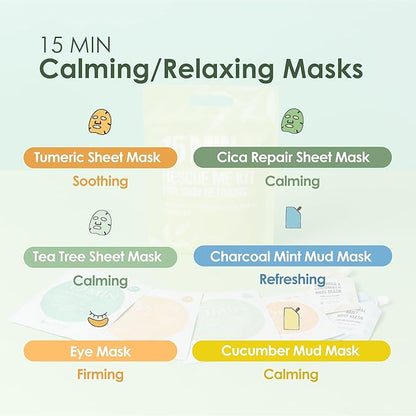 15 Min Rescue Me Kit by Naisture – Korean Spa and Revitalizing Skincare Kit for Women with Sheet, Eye, Mud Masks and Total Care Lip Balm Variety Pack