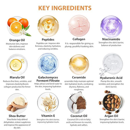 Orange Collagen Gel Overnight Mask Skin Care for Women, 55 Pcs Self-Care Spa Bath & Body Care Basket Gift Set, Face Sheet Mask, Under Eye Patches, Face Serum, Bath Bomb, Christmas, Mother Day, Dad