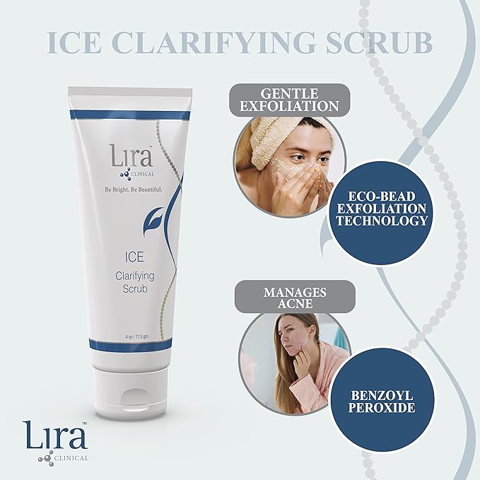 Lira Clinical ICE Clarifying Face Scrub - Soothing & Exfoliating Scrub with Echinacea Plant Stem Cells & Botanical Extracts - Eco-Bead Technology - Anti-acne, Brightening & Cleans Pores - 4 fl oz
