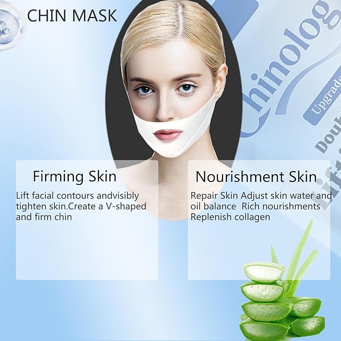 Double Chin Lifting Mask, Reusable Upgraded Double Chin Reducer, Helps Create A Three-Dimensional Jawline, Sleep Mask for Face and Neck Upgraded Deep Collagen Firming Mask (5 Pcs)