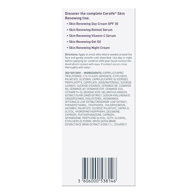 CeraVe Skin Renewing Gel Oil, Daily Hydrating Serum For Face With CeraPlex & Hyaluronic Acid, Gel Moisturizer For Face Hydrates & Smooths Skin, Non-Greasy, Fragrance Free & Non-Comedogenic, 1 Ounce