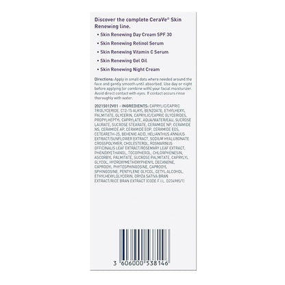 CeraVe Skin Renewing Gel Oil, Daily Hydrating Serum For Face With CeraPlex & Hyaluronic Acid, Gel Moisturizer For Face Hydrates & Smooths Skin, Non-Greasy, Fragrance Free & Non-Comedogenic, 1 Ounce