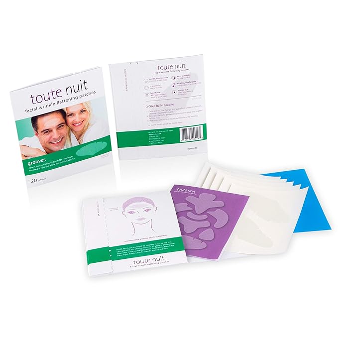 Toute Nuit Wrinkle Patches – Grooves – Face Tape for Maximum Forehead Coverage – Hypoallergenic Anti Wrinkle Patches – 20 Count, Made in USA (Pack of 2)