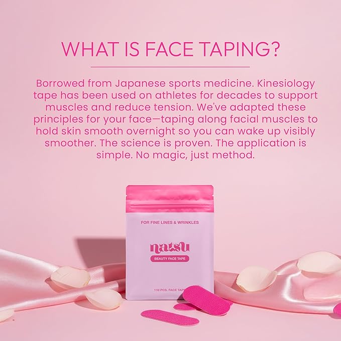 Overnight Anti Wrinkle Patches for Women - Japanese Face Tape for Forehead, Smile Lines - Pre-Cut Kinesiology Face Tape in 2 Sizes - Skin Safe, Latex-Free