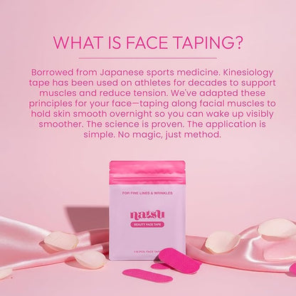 Overnight Anti Wrinkle Patches for Women - Japanese Face Tape for Forehead, Smile Lines - Pre-Cut Kinesiology Face Tape in 2 Sizes - Skin Safe, Latex-Free