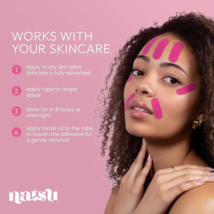 Overnight Anti Wrinkle Patches for Women - Japanese Face Tape for Forehead, Smile Lines - Pre-Cut Kinesiology Face Tape in 2 Sizes - Skin Safe, Latex-Free