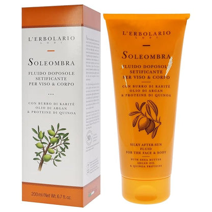 L'Erbolario Soleombra Silky After-Sun Fluid - After Sun Lotion with Aloe Vera Gel for Deep Hydration - Summer Essentials with Shea Butter - 6.7 oz