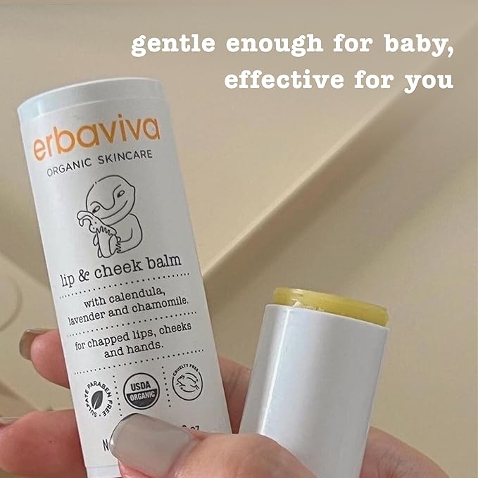 Erbaviva Organic Lip & Cheek Balm – Moisturizing Stick for Baby & Adults | USDA Organic, Shea Butter & Calendula for Dry, Chapped Skin | Lip, Cheek & Hand Protection (Pack of 2)