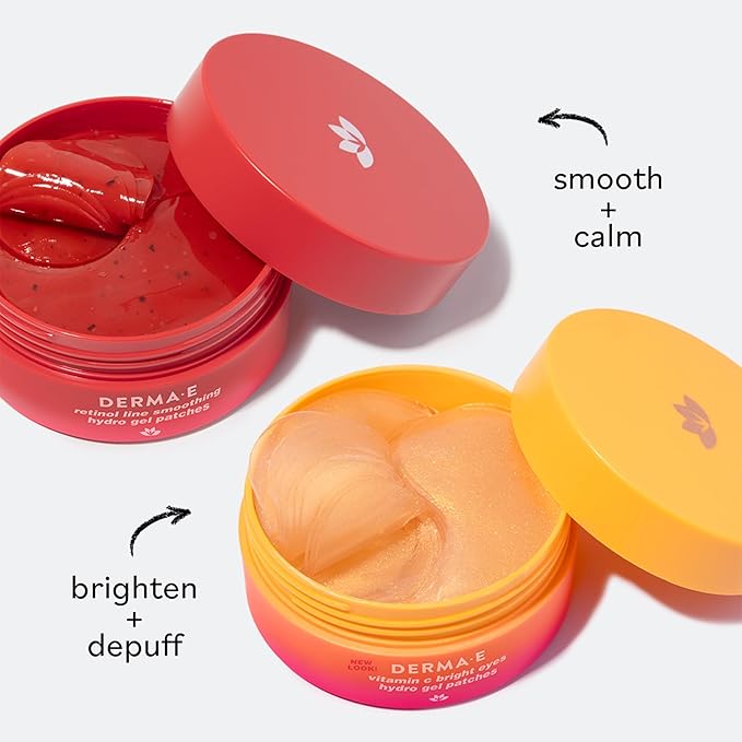 Derma E Retinol + Bakuchiol Under Eye Patches (30 Pairs) Non-Irritating, Line Smoothing Hydro Gel Eye Patches with Rose Water & Real Hibiscus Petals, Helps Reduce Fine Lines, Crow's Feet, 60ct