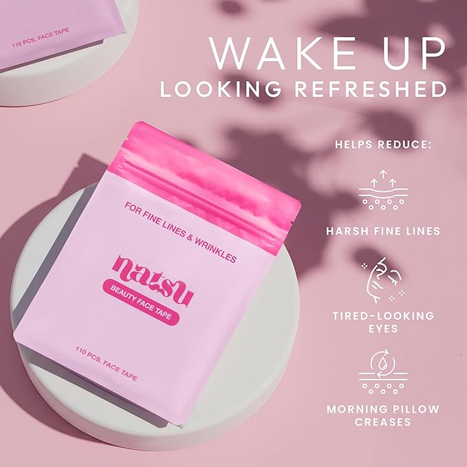 Overnight Anti Wrinkle Patches for Women - Japanese Face Tape for Forehead, Smile Lines - Pre-Cut Kinesiology Face Tape in 2 Sizes - Skin Safe, Latex-Free