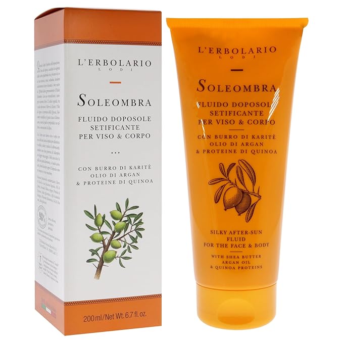 L'Erbolario Soleombra Silky After-Sun Fluid - After Sun Lotion with Aloe Vera Gel for Deep Hydration - Summer Essentials with Shea Butter - 6.7 oz