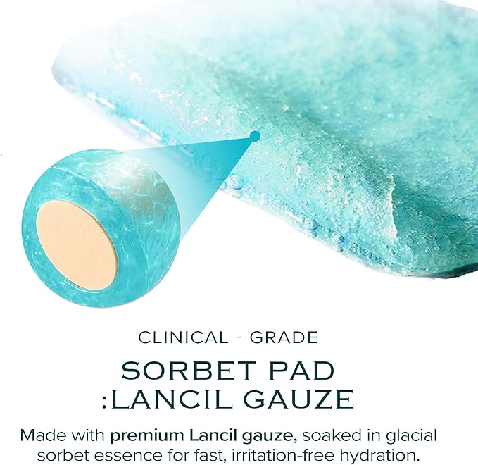 Ice Sorbet Toner Pads | Skin Prep Wipes for Puffiness, Under Eye Bags & Instant Face Lift | Gel Pads for Sunburn Relief & After Sun with 30% Glacial Water & Caffeine | Pack of 3 (180 Count)