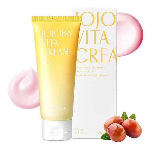 PINKWONDER Jojoba Vita Cream 3.38oz (100ml), Jojoba Oil and vitamin B12 Face Cream facial moisturizer, Soothing for Sensitive Dry Skin, Hypoallergenic, Panthenol, Korean Skincare