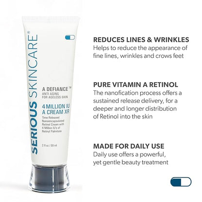 Serious Skincare Retinol Cream For Face - Vitamin A Cream XR Premium Moisturizer - Anti-Aging - Day & Night - Reduce Fine Lines & Wrinkles - For Radiant Skin 2 Fl. Oz.