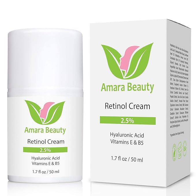 Retinol Cream for Face 2.5% with Hyaluronic Acid & Vitamins E & B5, 1.7 fl. oz. (Pack of 2)