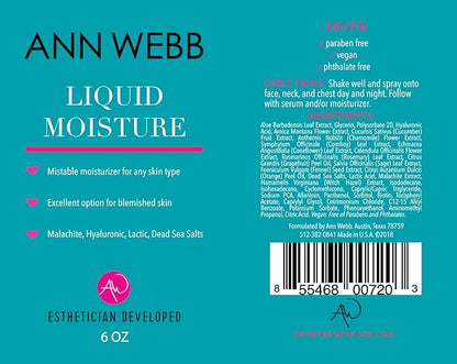 Liquid Moisture Mist - Face Mist Hydrating Spray Rejuvenates, Refreshes, Soothes & Invigorates Skin Non-Greasy Lightweight for extra hydration. Light, fresh, orange/mint scent (16oz)