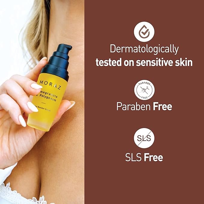 Moraz Skin Booster Vitamin C Face Serum with Pomegranate Extract, Polygonum, Myrtle, Mugwort, Jojoba Oil & Vitamin E – SLS & Paraben Free Anti Aging Serum – Antioxidant Glow Serum for Face, 1.1 Fl Oz