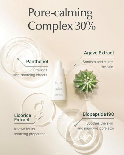 SU:M Micro-Active Calming Ampoule (0.5 fl oz) - Soothing Serum for Redness & Uneven Skin Texture, Provides Quick Relief for Sensitive Skin, Herbal Scent, Korean Skin Care