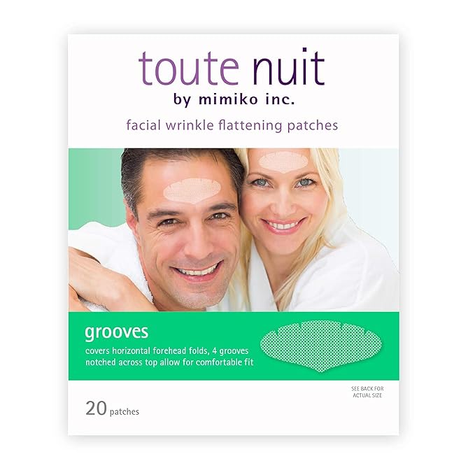 Toute Nuit Wrinkle Patches – Grooves – Face Tape for Maximum Forehead Coverage – Hypoallergenic Anti Wrinkle Patches – 20 Count, Made in USA (Pack of 2)