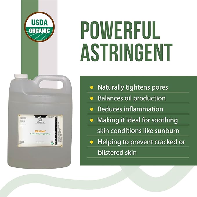 Organic Witch Hazel – 100% Pure Natural USP Astringent with 14% Alcohol | Hamamelis Virginiana Extract for Face, Skin, Hair & Wellness | Bulk & Gallon Options | 32 Fl Oz | Net Wt. 0.95 kg / 2.1 lb