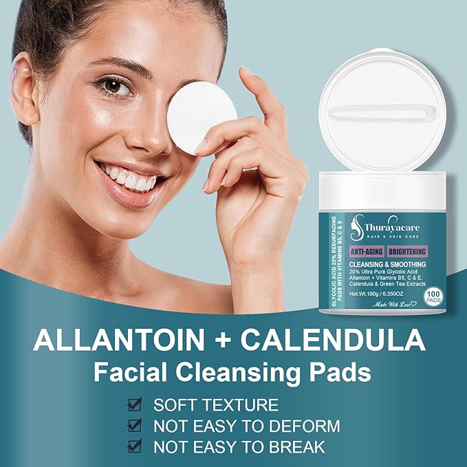 Glycolic Acid 20% Exfoliating Pads – Anti-Aging Face Pads with Vitamins B5, C, E, Allantoin & Niacinamide – Resurfacing, Brightening & Pore Cleansing – 100 Count