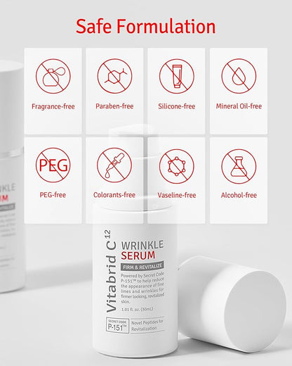 Wrinkle Serum - Anti Aging Booster Skin Rejuvenating Serum with Peptides, Vitamin C, Shea Butter - Wrinkle Repair, Tighten Pores, Smooth Skin Texture, Youthful Skin - Fragrance Free, 1.69oz.