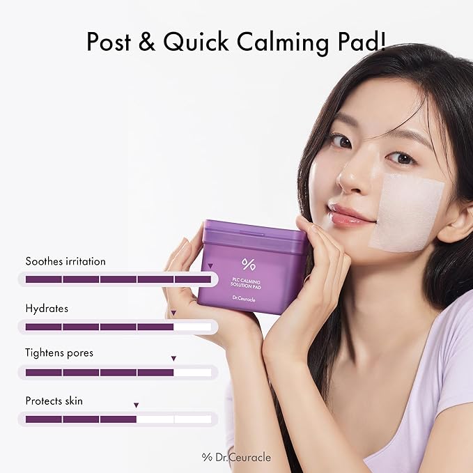 Dr.Ceuracle PLC Calming Solution Pad - Instant Calming and Soothing Toner Pad for Sensitive Skin, Korean Post Laser Skincare (130 Pads)