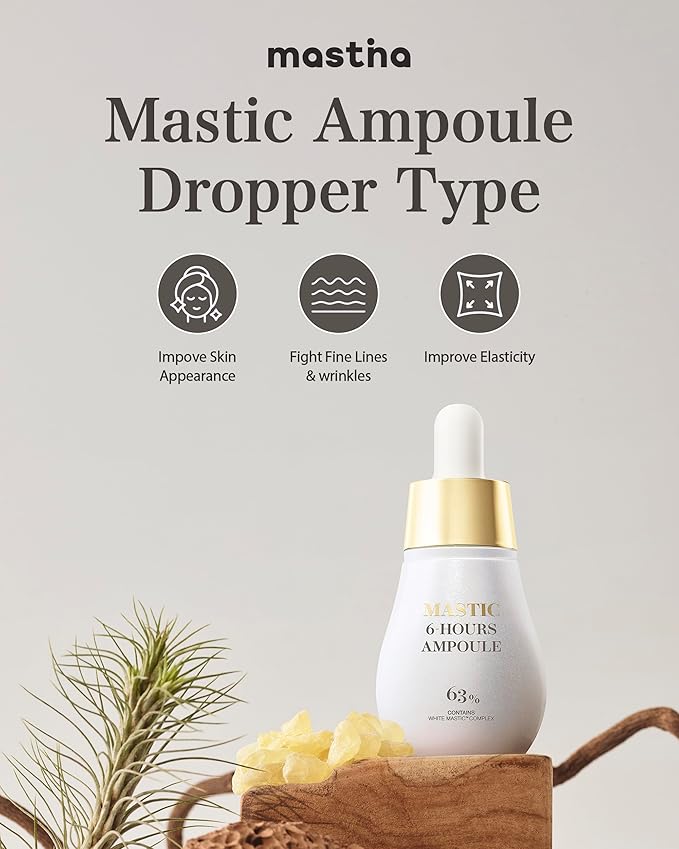 Mastina Mastic Ampoule - Facial Serum for Glass&Radiant Skin. White Mastic Complex 63% + Tranexamic Acid 2% + Niacinamide 5% Acid, Korean Skin Care (Dropper, 0.5fl oz)