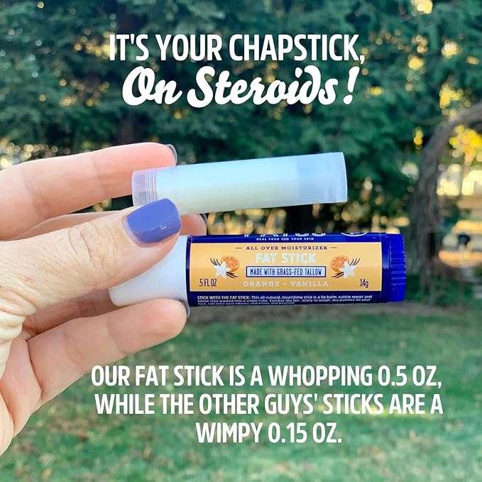 FATCO Fat Stick and All Purpose Moisturizing Stick for Dry Areas on your Face, Lips, and Body - Orange + Vanilla (2-Pack)