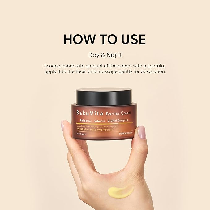 THANKYOU FARMER BakuVita Barrier Cream - Bakuchiol Cream, Day & Night Korean Moisturizer, Bakuchiol Retinol Alternative, Vitamin C + E Korean Serum, Pore Care, Firming, Vegan 1.75 fl oz (50ml)