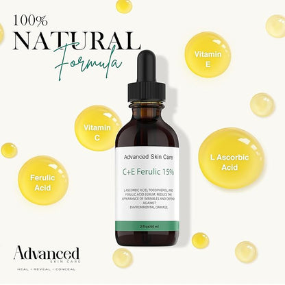 Vitamin C Face Serum with Vitamin E and Ferulic Acid | CE Ferulic 15% with Hyaluronic Acid (Compare to Skin Ceut.) | 2oz, Anti Aging and Wrinkle Serum for Face