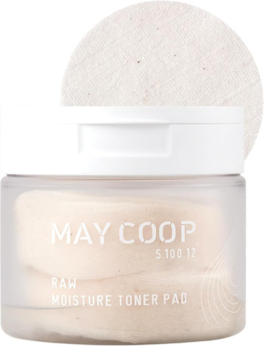 MAY COOP Raw Moisture Korean Toner Pad – Redness Relief, Hydrating, Exfoliating Cotton Pads with 75% Maple Sap for Skin Balancing & Smoother Texture, 70 Pads